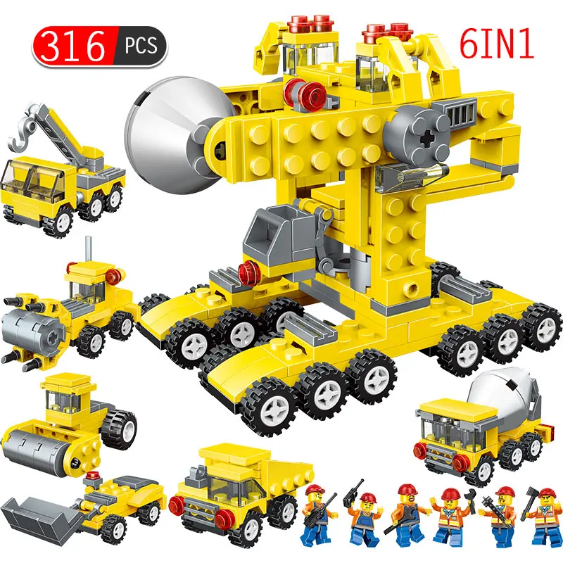 316pcs 6 In 1 Engineering Building Blocks Compatible Legoings Truck City Car Vehicle Construction Bricks Toys For Children