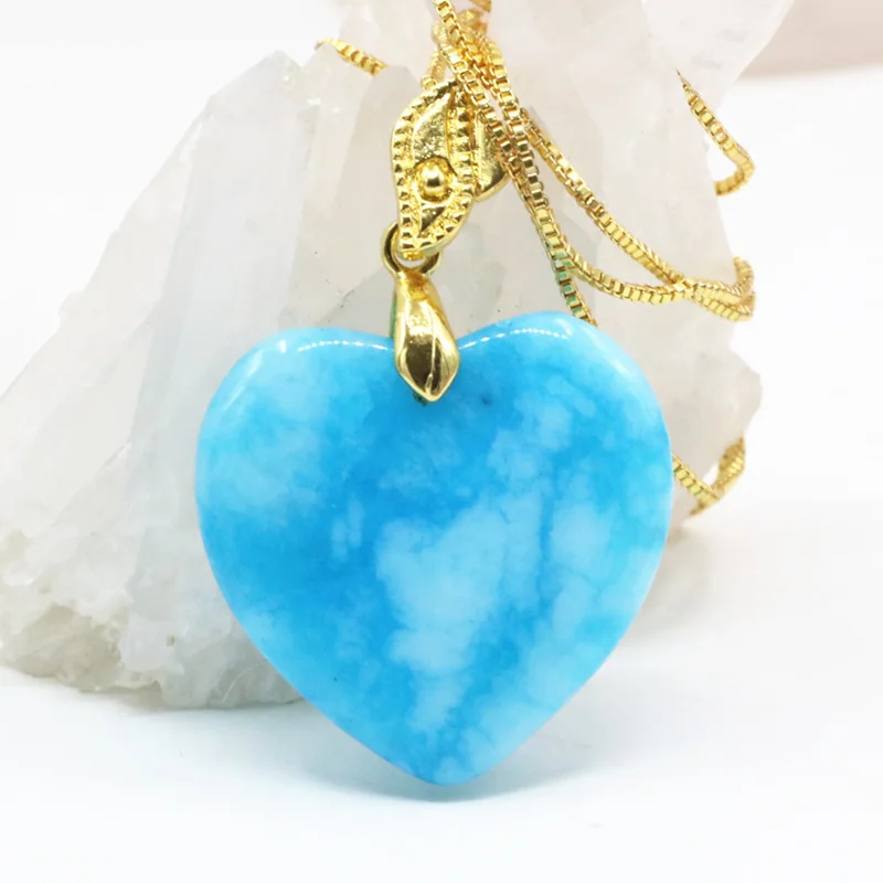 Женское колье из халцедона с подвеской 25 мм|pendant stainless|heart shape pendantnatural stone heart pendant |