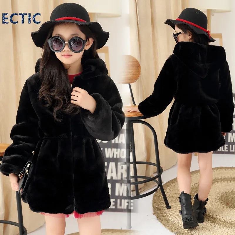 

2017 Girls Winter Faux Fur Fleece Girls' Coats Kids Warm Jacket Children Snowsuit Outerwear Dress Style Jacket Free Shipping