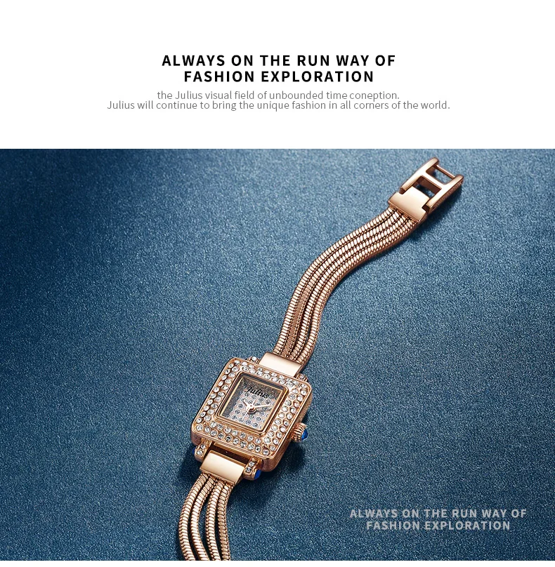 Маленький полный кристалл леди женские часы Япония кварцевые часы модная цепочка-змейка браслет с кисточками девушки часы подарок Julius Box