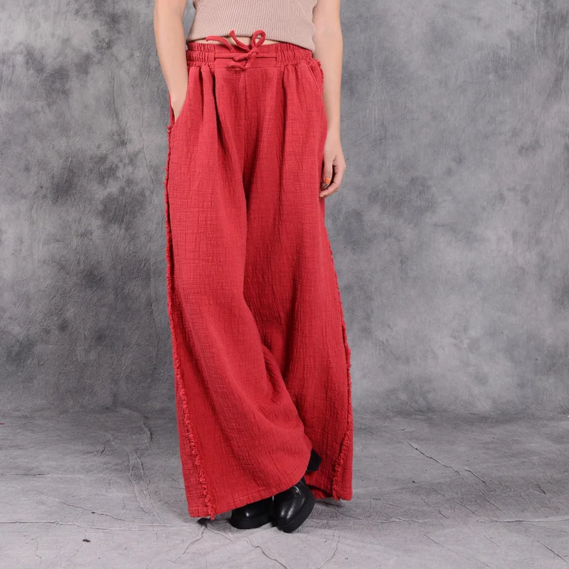 

2019 Hot Selling Spring and Autumn Plus Size Women Dress Loose Tassel Elastic Waist Wide Leg Pant Long Trousers D808