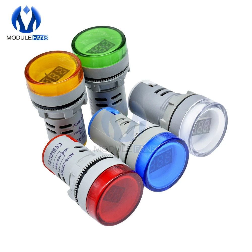 

Green Red Orange Blue White 5 Color 22MM LED Digital Display Gauge Volt Voltmeter Voltage Meter Indicator Pilot Light Round