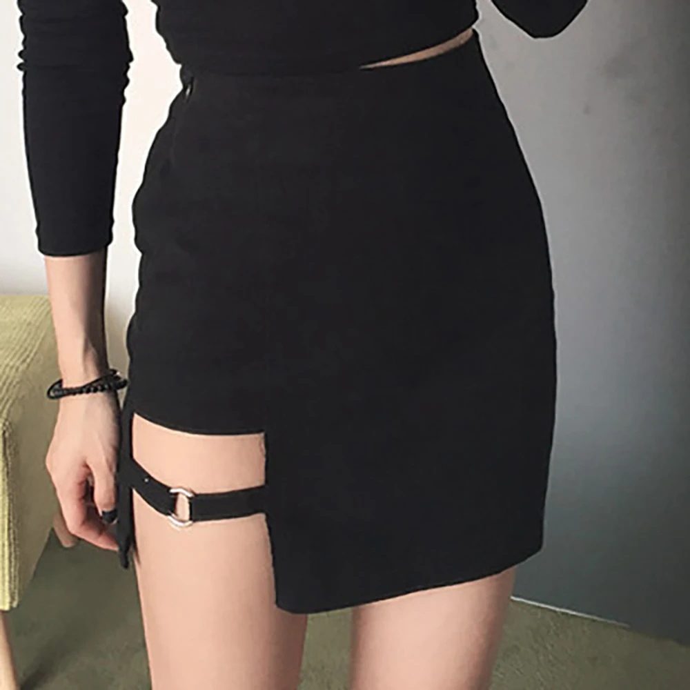 Сексуальная Асимметричная хлопковая юбка-карандаш с высокой талией Мини облегающая короткая юбка женская черная однотонная облегающая Клубная одежда Harajuku панк