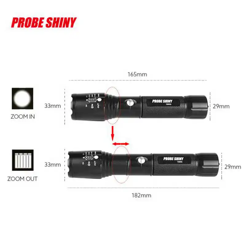 PROBE SHINY X800 Zoomable XML T6 LED Tactical Flashlight+18650 Battery+Charger+Case led flashlight rechargeable fanatic #3S26 (6)