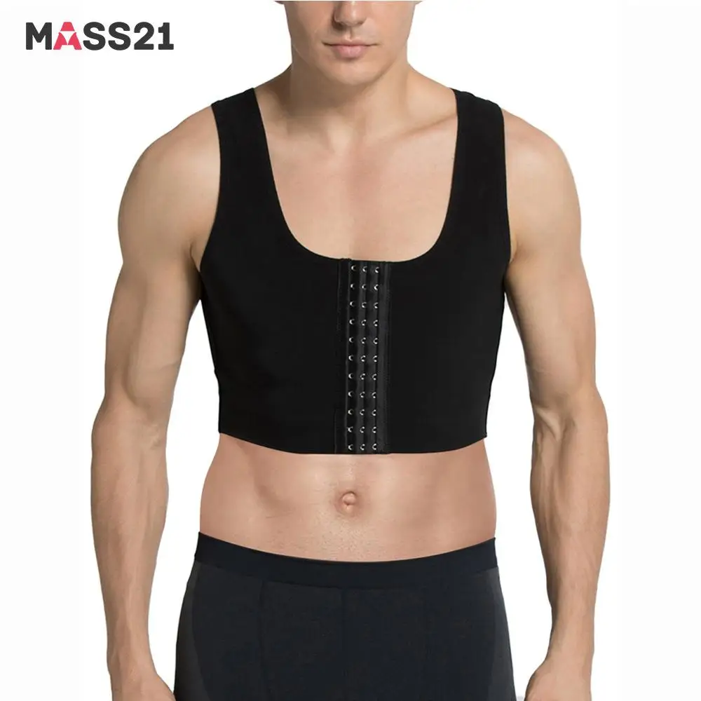 MASS21, мужское Корректирующее белье, контроль ГИНЕКОМАСТИИ, формирователь тела, жилет, топы, сексуальные мужские корректоры осанки, компрессионная рубашка, грудь, тренировочный корсет - Цвет: Black