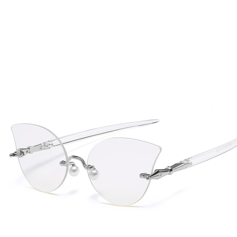 Rimless Women Cat Eye Sunglasses Butterfly Pink White Blue Gradient