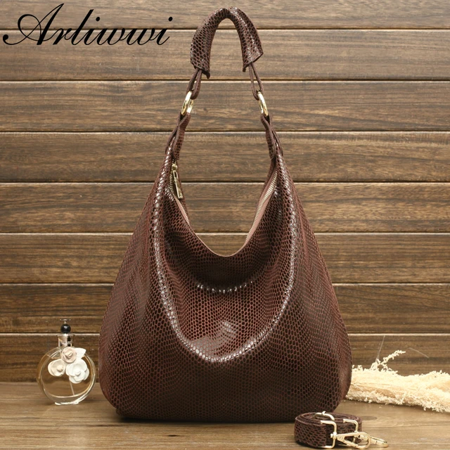 Arliwwi 100% Genuine Leather Shiny Serpentine Shoulder Bags Big Casual Soft Real Snake Embossed Skin Big Bag Handbags Women GB02 2