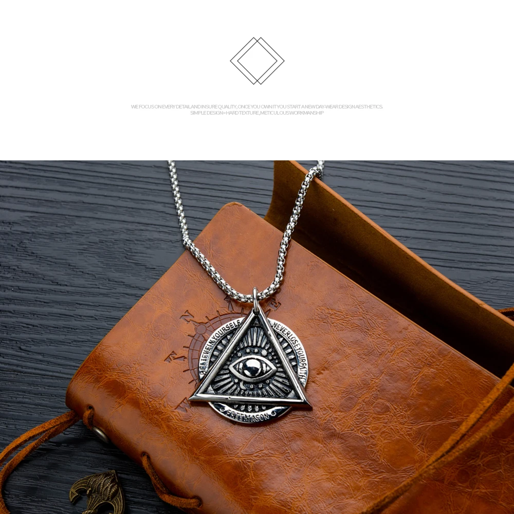 New Fashion Stainless Steel Punk Style Masonic Eye Pendant Necklace For Men Jewelry Gift XL096