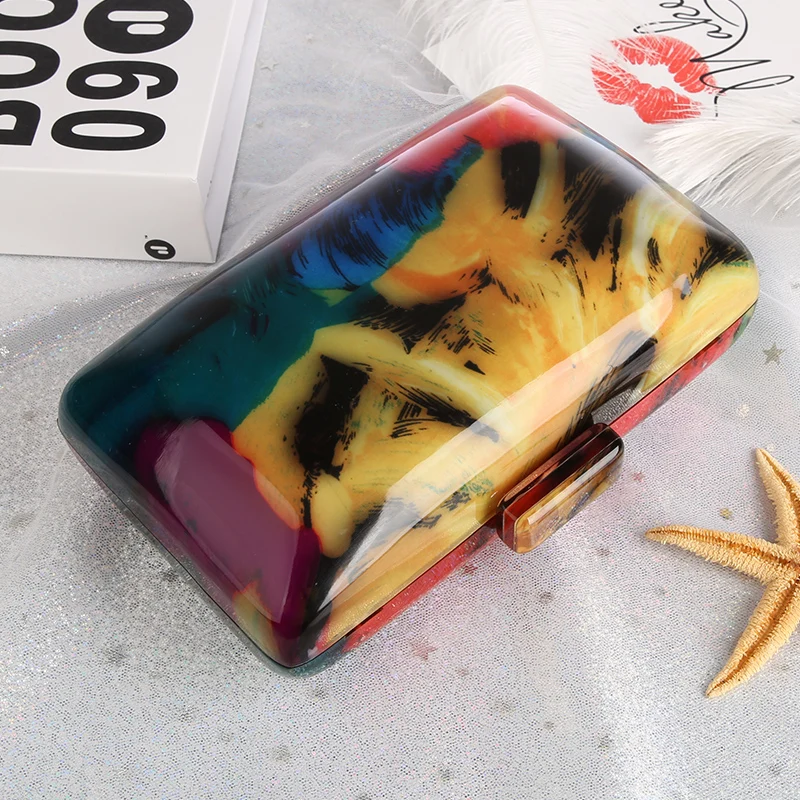 New Clutch Bag Female Evening Bags Acrylic Fashion Design Colorful Printing Women Shoulder Bags Casual Vintage Clutches Purse