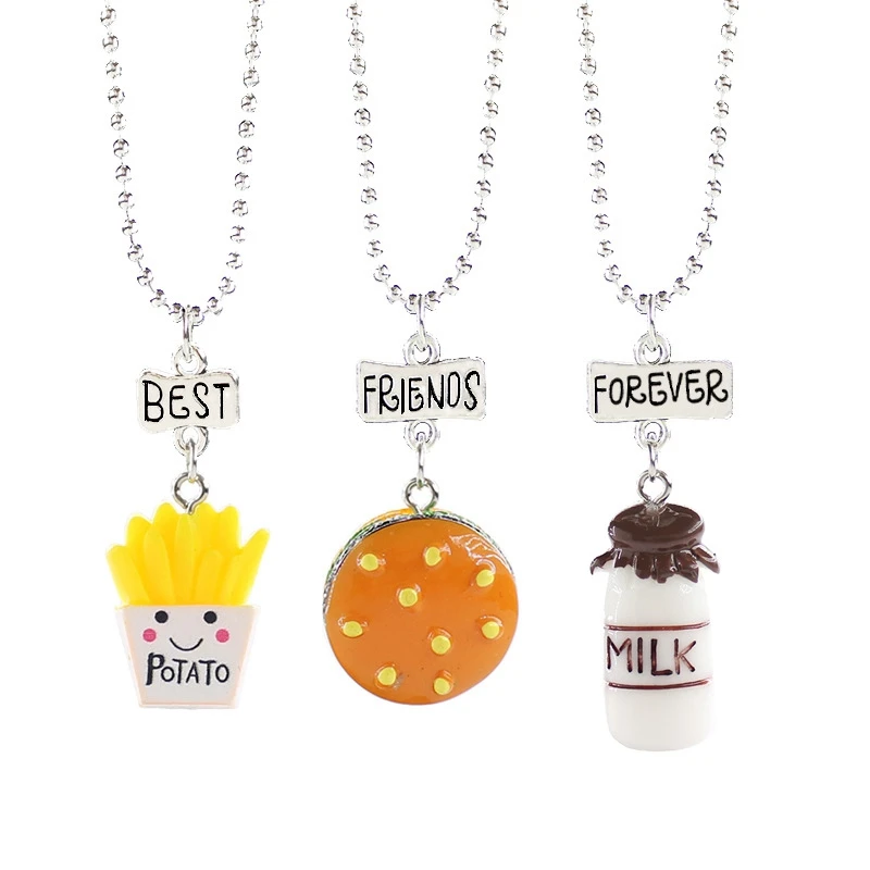 Collares de "Best Friends Forever" para niños, 3 unids/lote, hamburguesa bonita, leche, collar imitación 3D, joyería para niños, regalo de cumpleaños|Collares colgantes| - AliExpress