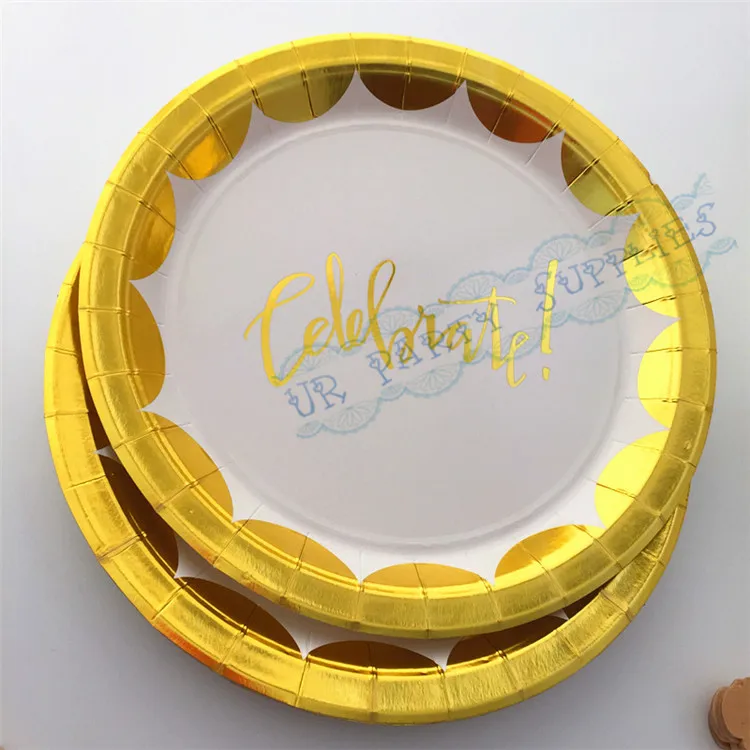 Free Shipping 80pcs Foil Gold Metallic Green Twinkle Hot Pink Paper Plates Large 9inch Party for Christmas New Year | Дом и сад