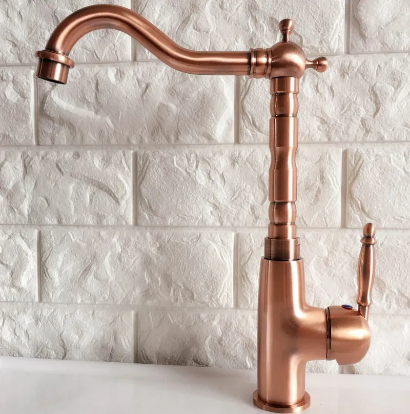 Swivel Spout Water Tap Antique Red Copper Single Handle Single Hole Kitchen Sink & Bathroom Faucet Basin Mixer Tap anf413