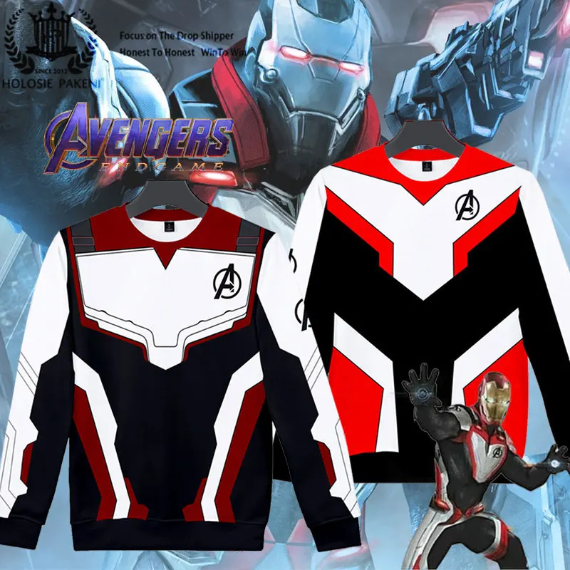 Avengers Endgame Quantum Realm 3D Print Hoodies Sweatshirts Superhero Captain America Cosplay Round Collar Fleece Casual Coat