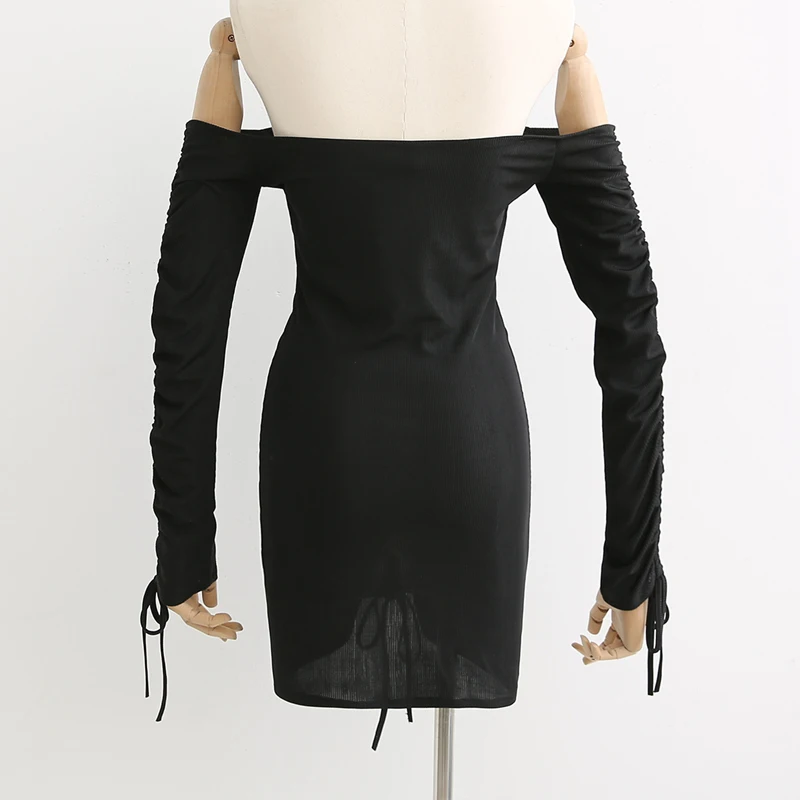 Bu19 Pour Moulantes Femmes xddr19black Dames Robes Manches Longues Mini Robe Xddr19red À Élégant Sexy Off Épaule De Mode vS1EwSZxq