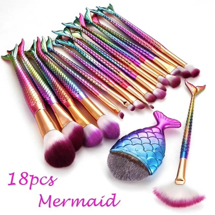 

New 18Pcs Professional Mermaid Makeup Brush Set Fish Scale Foundation Powder Brushs Cosmetic Beauty Tool ja30ja2