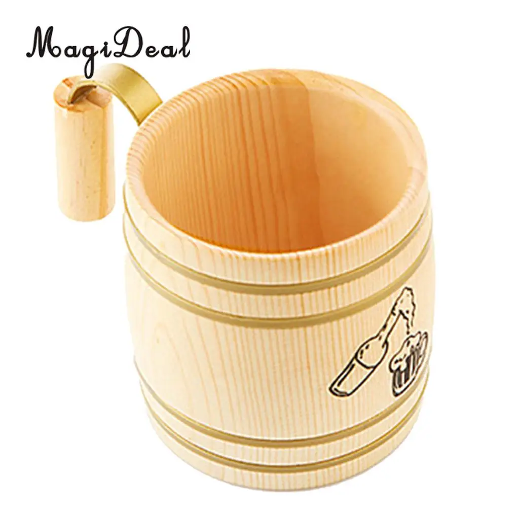 

MagiDeal Wooden Beer Mug Cup Tankard Drinks Coffee Milk Wood Drinking Mugs 400ml 2 Designs