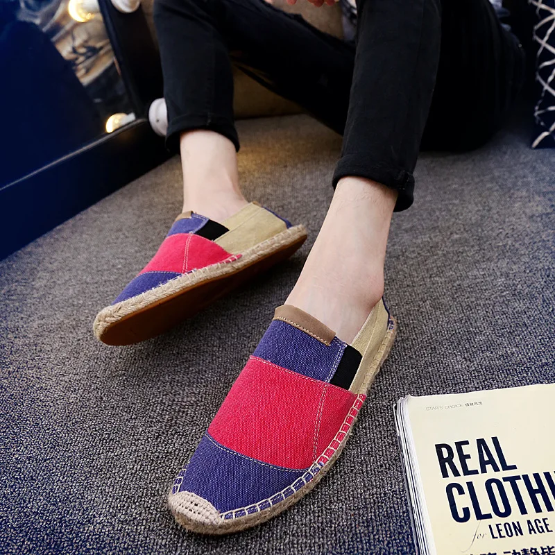 JINBEILEE Men's Sports Walking Shoes Retro Contrast Color Breathable Canvas Men's Casual Linen Taro Jeans Shoes