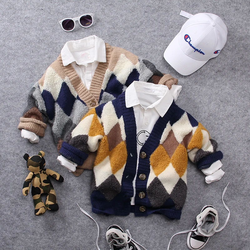 

only sweater 1pc 2-8Y new 2018 autumn boys handsome plaid knitting sweater boys cardigan kids spring autumn sweater kids coat