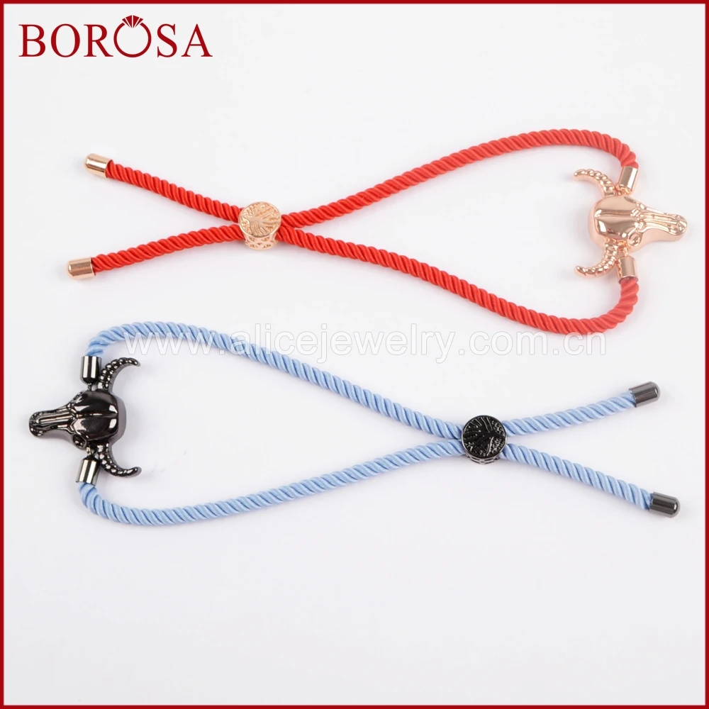 

BOROSA New 10PCS OX Head Metal Copper Charm Connector Bracelet,Bull Cattle Buffalo Charm Rope Chain Bracelet for Women WX700