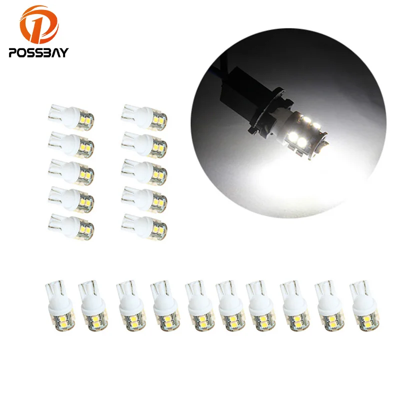 

POSSBAY 20Pcs/Lot White Car Led Light T10 10 SMD LED Wedge Light Turn Signal Clearance Lamps Interior Bulbs W5W 168 194 1210