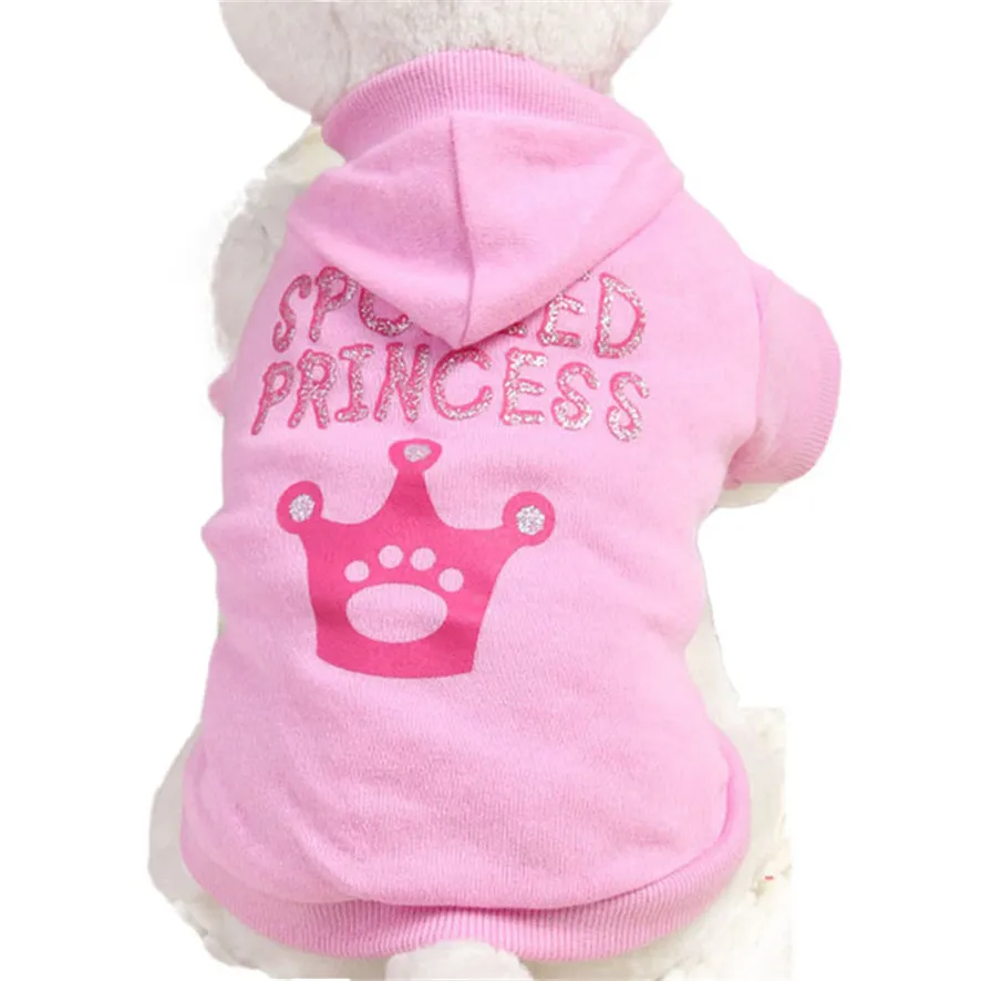 Горячая Распродажа Новая розовая одежда для собак с рисунком короны, одежда для щенка, пальто с капюшоном, хлопковая футболка, покупка#0719 B