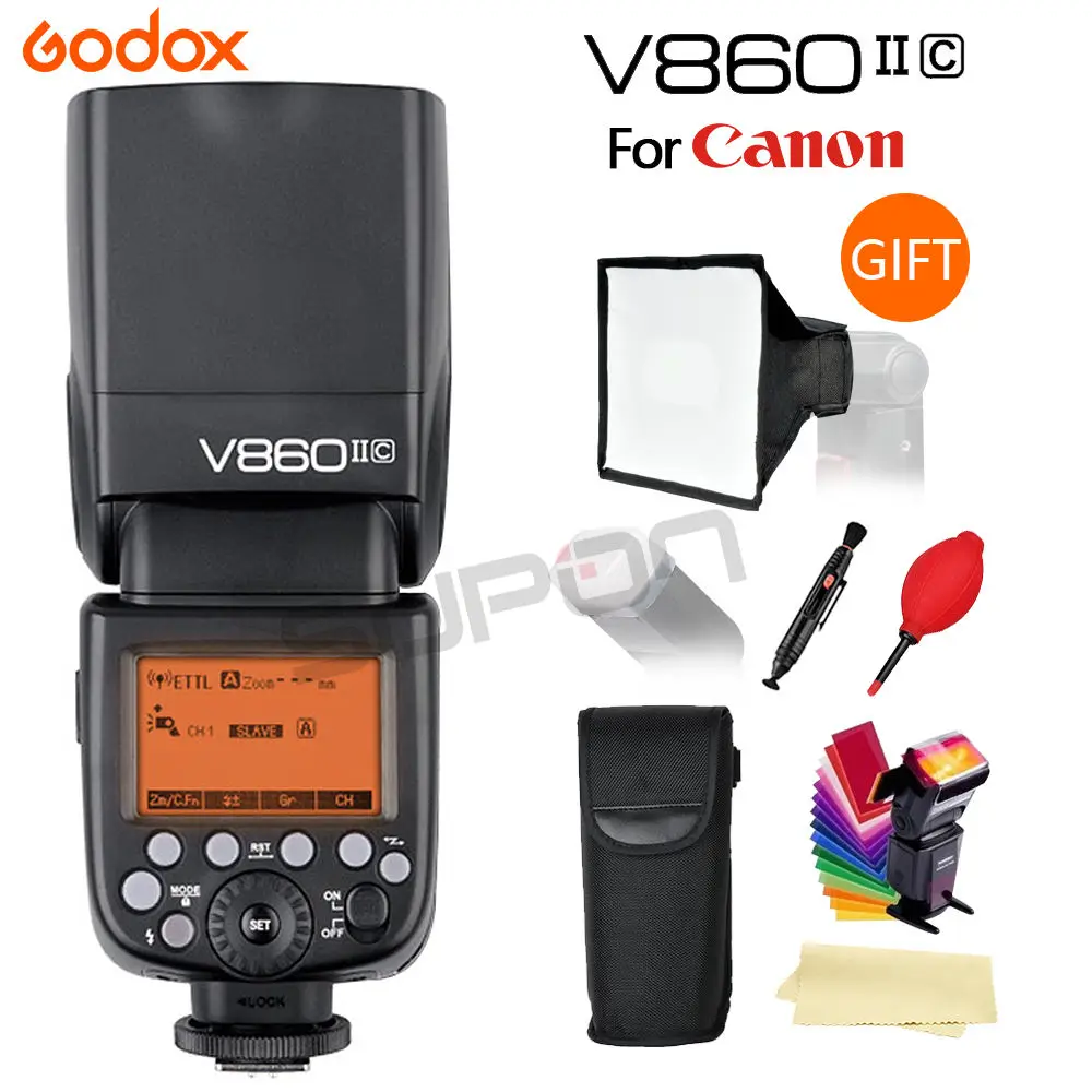 Godox Вспышка V860II Li-Батарея E-TTL вспышка для фотокамер Speedlite HSS 1/8000s Bateria Камера синхроконтакта разъем для внешней вспышки типа V860IIC+ XIT-C+ подарочный набор для Canon DSLR - Цвет: Белый