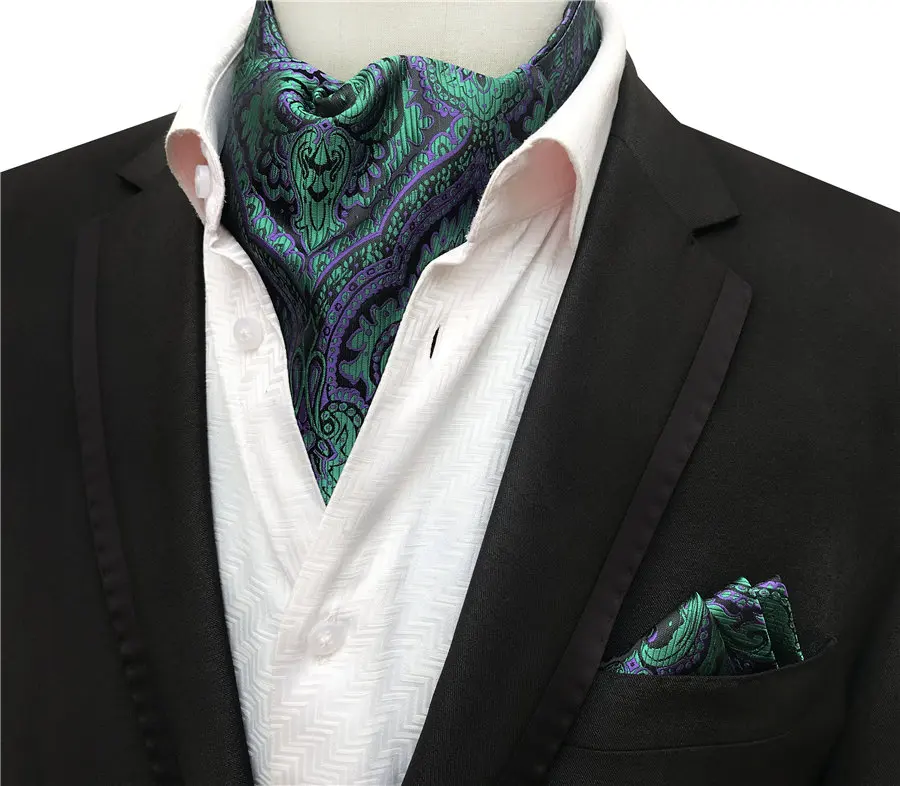 male scarf 2 Pcs/Set Fashion Men Formal Scarf Set Jacquard Woven Paisley Scarves with Handkerchief black scarf mens