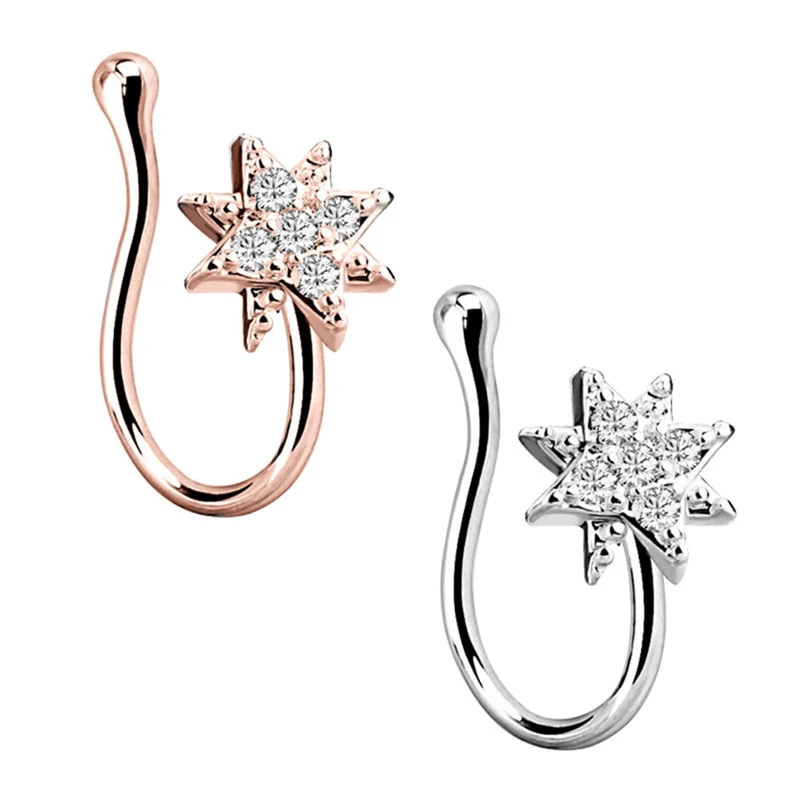 

AAA Zircon Clicker Fake Septum for Women Body Clip Hoop Piercing Nose Ring Body Jewelry