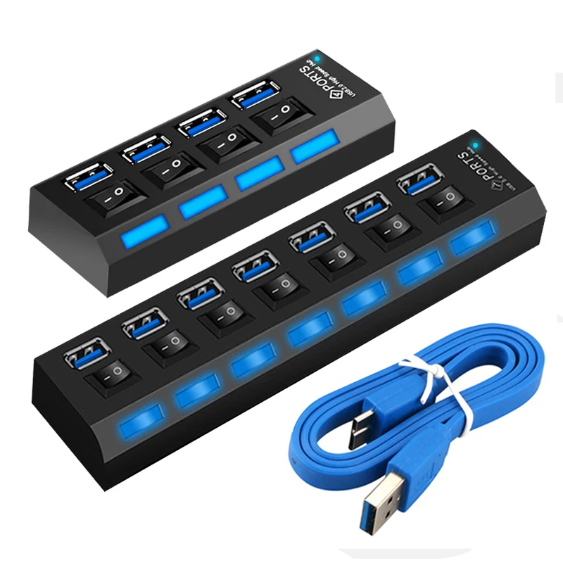 

USB 3.0 hub 4/7 port multiple USB hub high speed 5Gbps on/off switch USB splitter with power adapter usb 3 hub for PC laptop