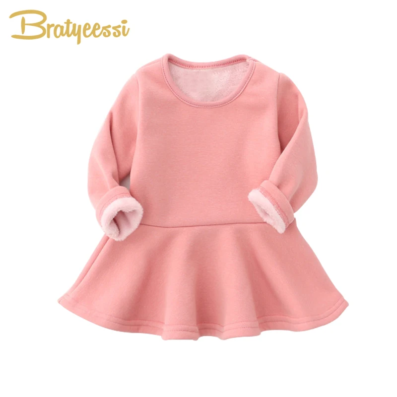 Plush Lining Winter Baby Dress for Girls Ruffles A Line Infant Girl