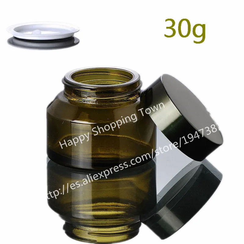 High quality 30g green glass jars, 30ml cream jars, skin care cream bottles, dark glass cosmetic ...