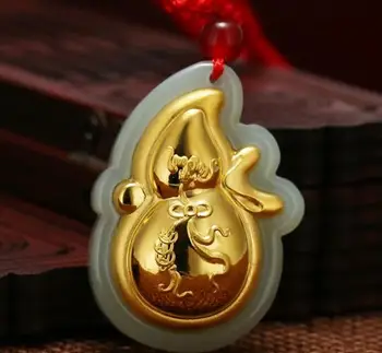 

Gold inlaid jade gourd pendant 4D and Tianyu gold inlaid jade gold pendantH2#