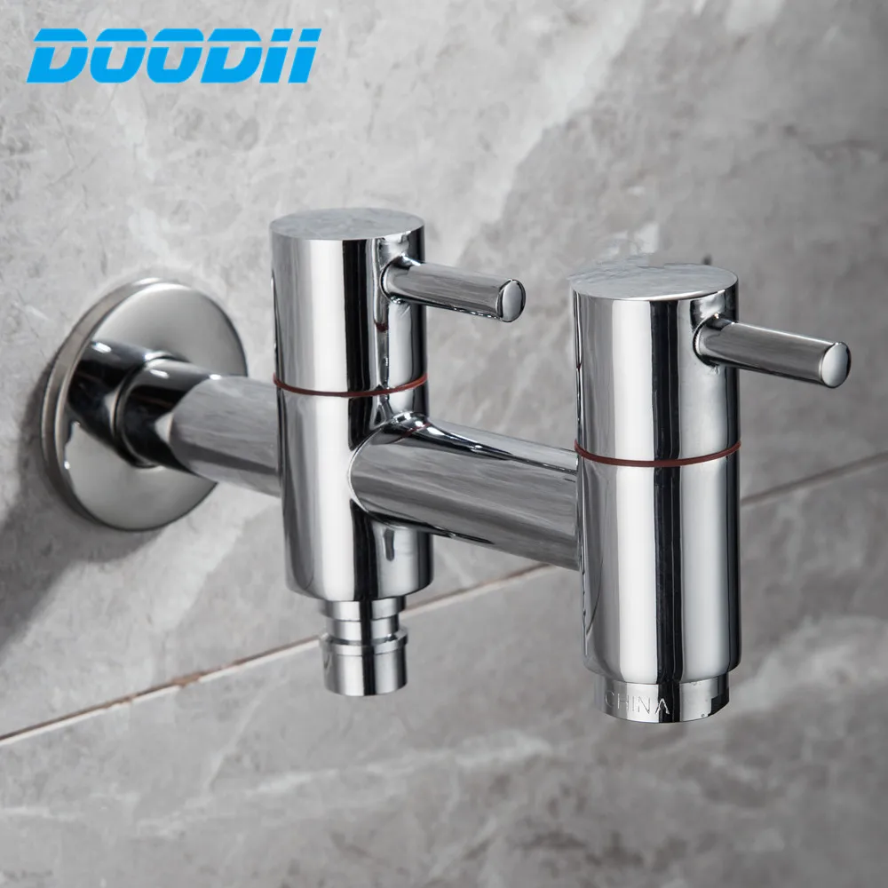 

Wall Mounted Chrome Finished Brass Double Using Washing Machine Faucet Dual Holder Outdoor Tap Practical Garden Faucet Tap Doodi
