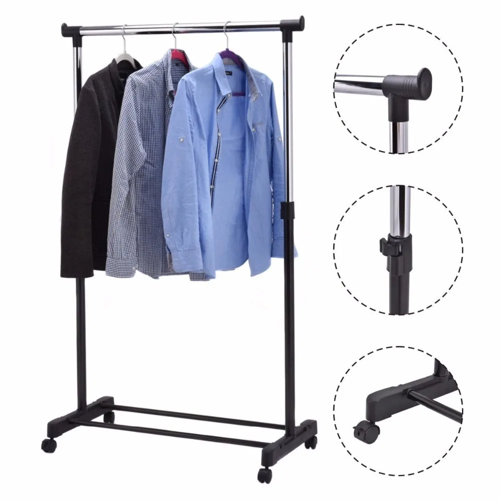Goplus Adjustable Rolling Garment Rack Heavy Duty Clothes Hanger Portable...