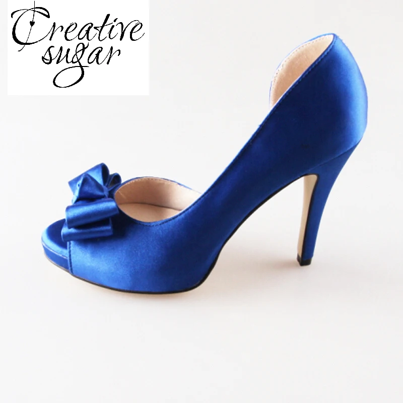 Creativesugar Handgemaakte kleur koningsblauw satijnen D'orsay boog pompen  bruiloft prom pompen jurk schoenen bruids hakken iets blauw|bridal  heels|heel bluebow pumps - AliExpress