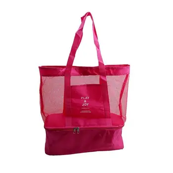 

Portable Mesh Beach Bag with Double Layer Picnic Cooler Tote Bag
