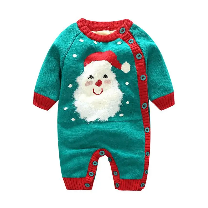 Green Santa Head Бархатный Детский комбинезон с рисунком; Рождественский плотный вязаный детский комбинезон; теплый комбинезон для мальчиков; свитер с круглым вырезом и длинными рукавами для девочек; комбинезон - Цвет: Green Santa Head