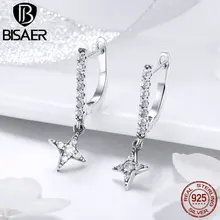 BISAER, 925 пробы, серебряные, прозрачные геометрические серьги-гвоздики с кубическим цирконием для женщин, простые модные серьги, ювелирные изделия, Brincos ECE446