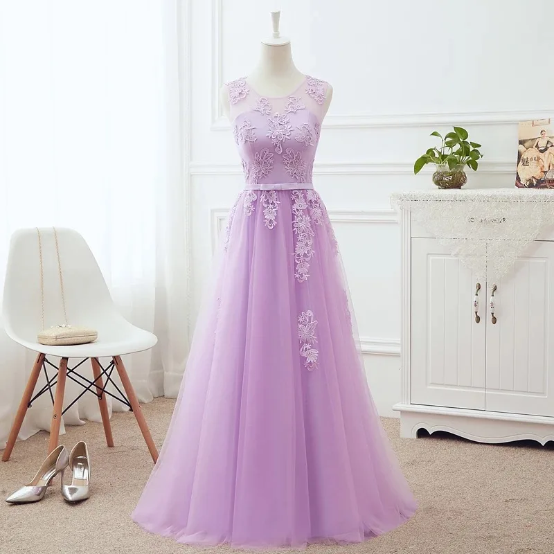 Много цветов трапециевидные кружевные Элегантные платья невесты со шнуровкой сзади из тюля новые длинные Официальные Женские вечерние платья LA03 - Цвет: Light Purple