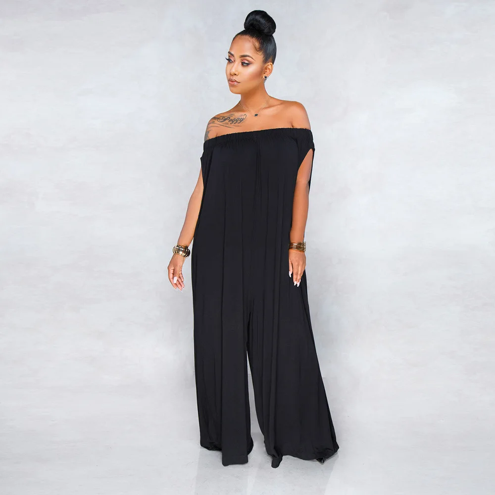 2019 Fashion Summer Casual Ladies Loosed Jumpsuits Sexy Off Shoulder Slash Neck Long Outfit Sleeveless Overalls Women StreetWear