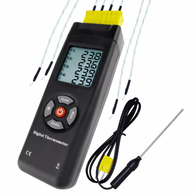 Digital K Type Thermocouples 4 Channel Thermometer with Backlight K