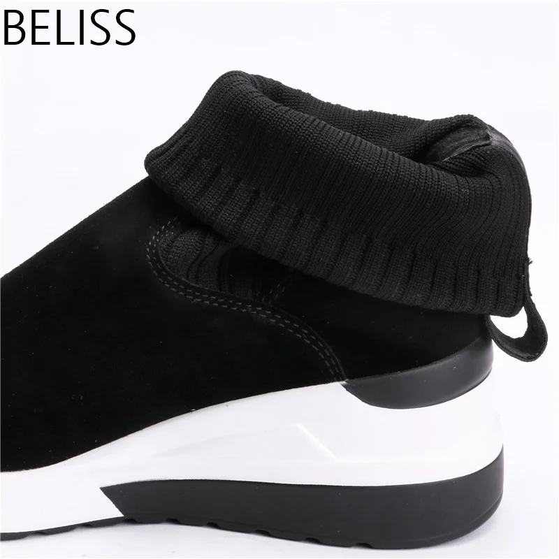 BELISS 2018 new design fashion ankle boots for women sneaker boots women wedges genuine leather pointed toe spring autumn BWG026 Women's Shoes