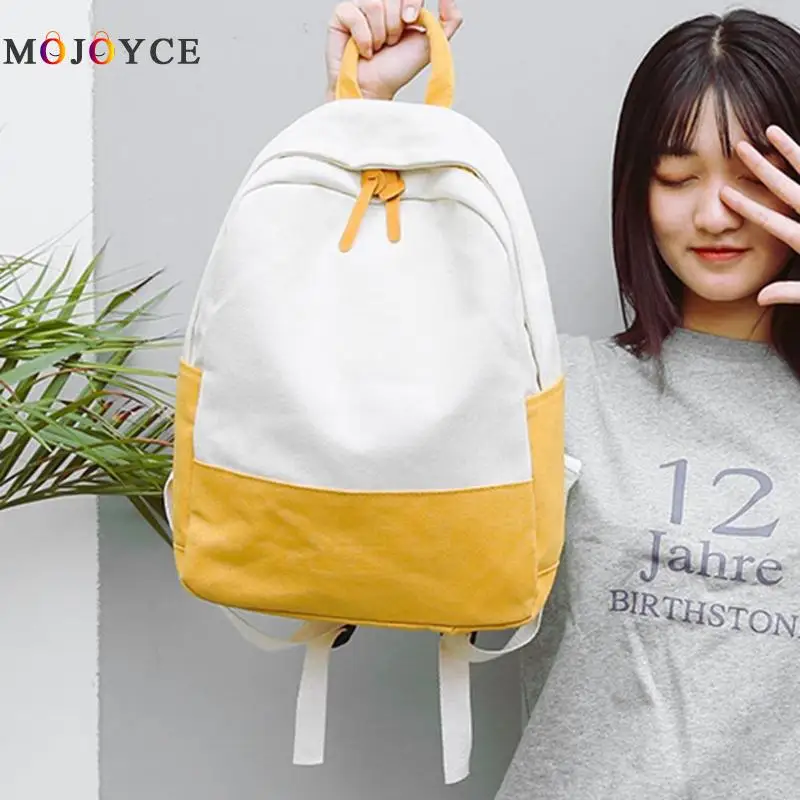 

Color Patchwork Canvas Backpack Women Teenagers School Backpack sac a dos femme