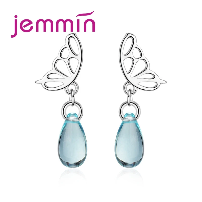 

Exquisite New Arrival Wing Sky Blue Drop Shiny Rhinstone 925 Sterling Silver Stud Earring Woman Girls Banquet Accessories