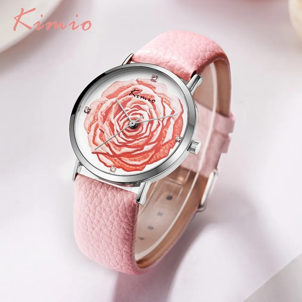 

KIMIO 3D Rose Flower Watch Diamond Ladies Watch Women Luxury Brand Dress Quartz Woman Elegant Watch Fashion Wristwatch Womens