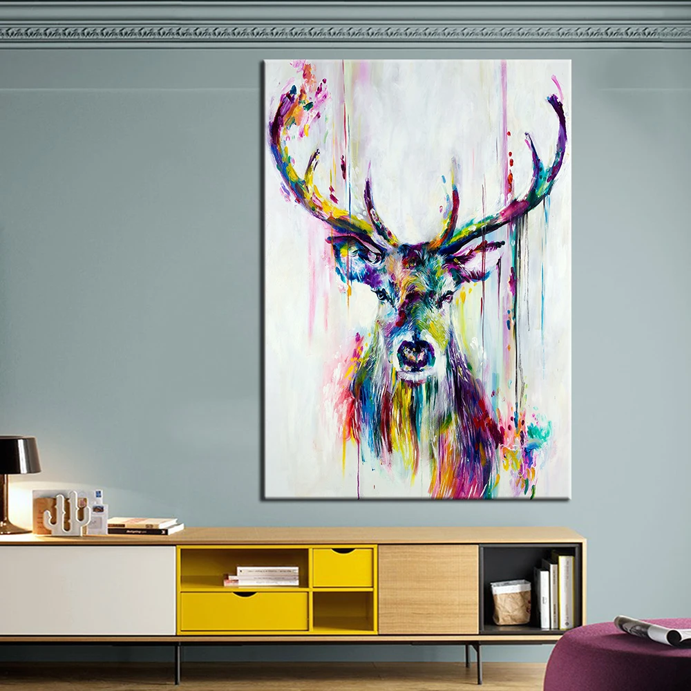 3 QKART Animal Painting Colorful Deer Canvas Wall Pictures For 3 QKART Animal Painting Colorful Deer Canvas Wall Pictures For