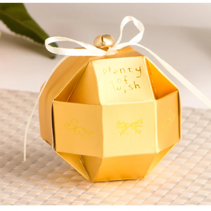 Us 1146 14 Off50pcslot Gold Unique Ball Candy Box Diy Wedding Gift Box Beautiful Ribbon Bell Plenty Wish Gift Box Event Party Supplies In Gift