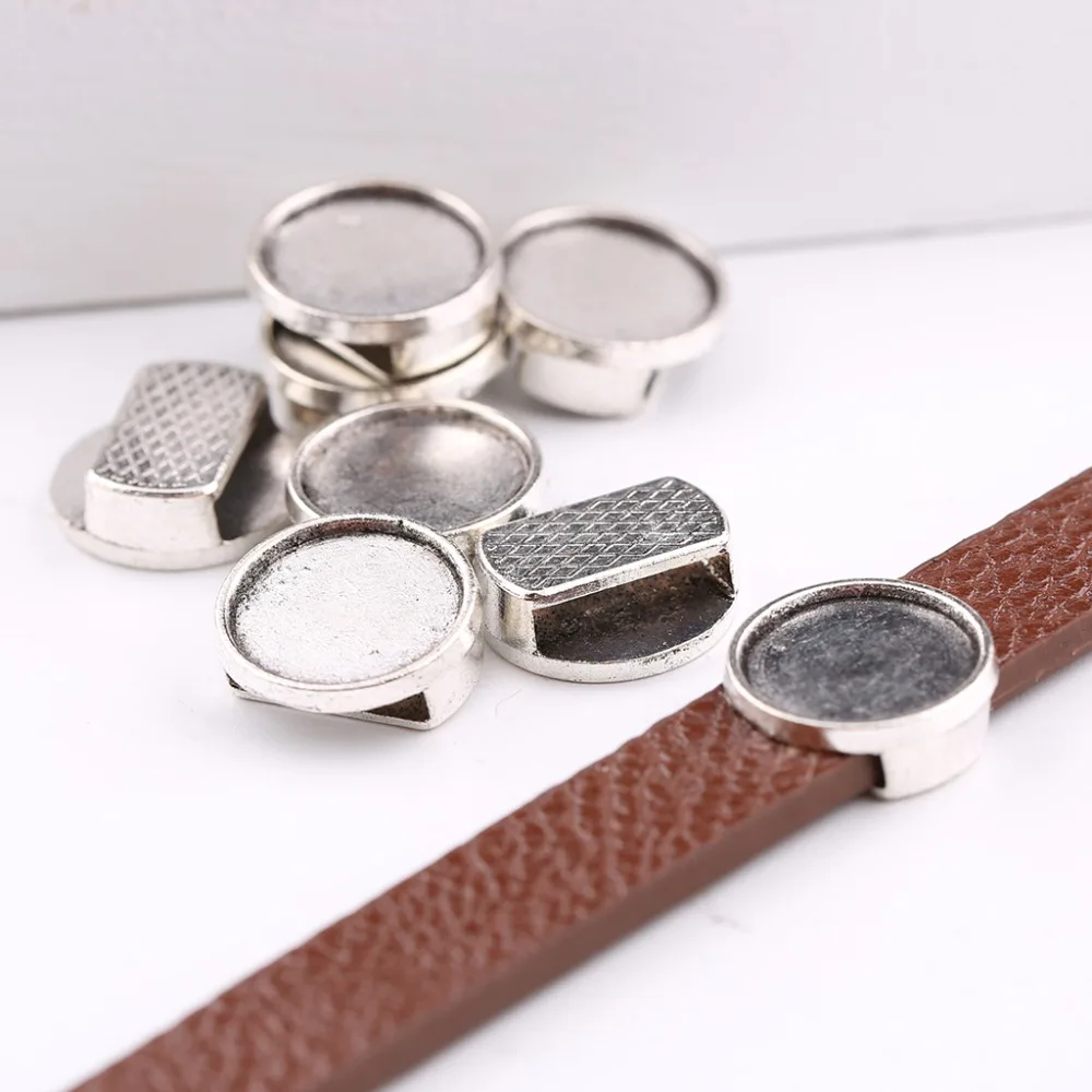 onwear 20pcs flat leather slider beads antique silver