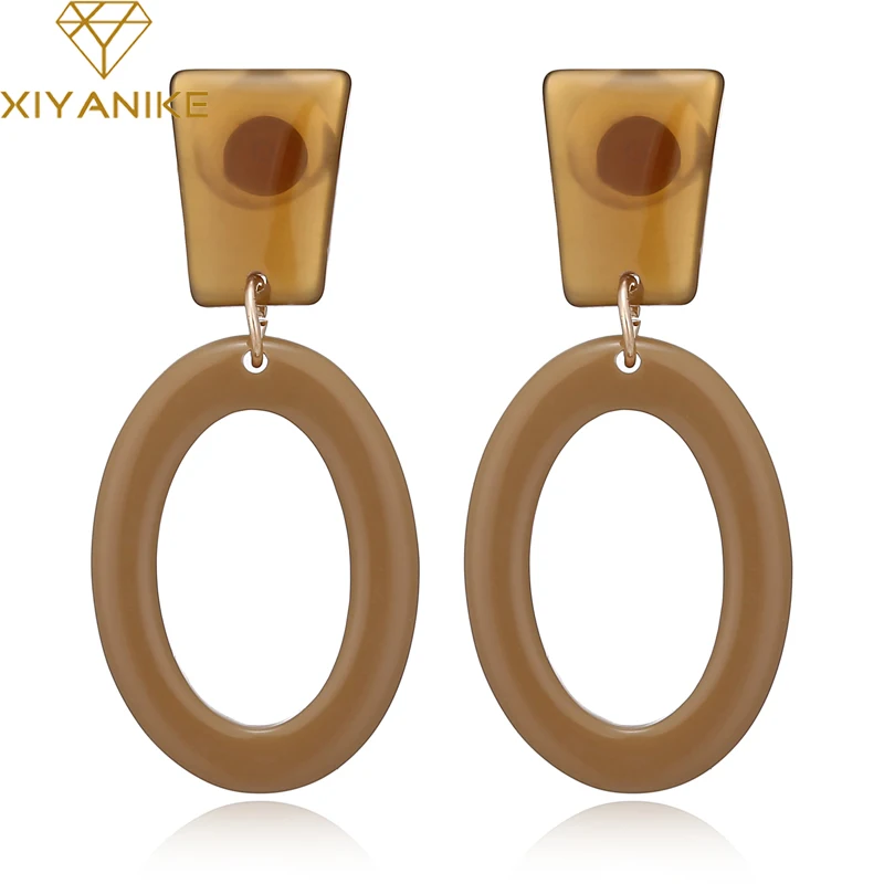 

XIYANIKE 4Colors Simple Geometric Oval Acrylic Dangle Earrings Statement Earrings for Women Party Jewelry Accessories E1811