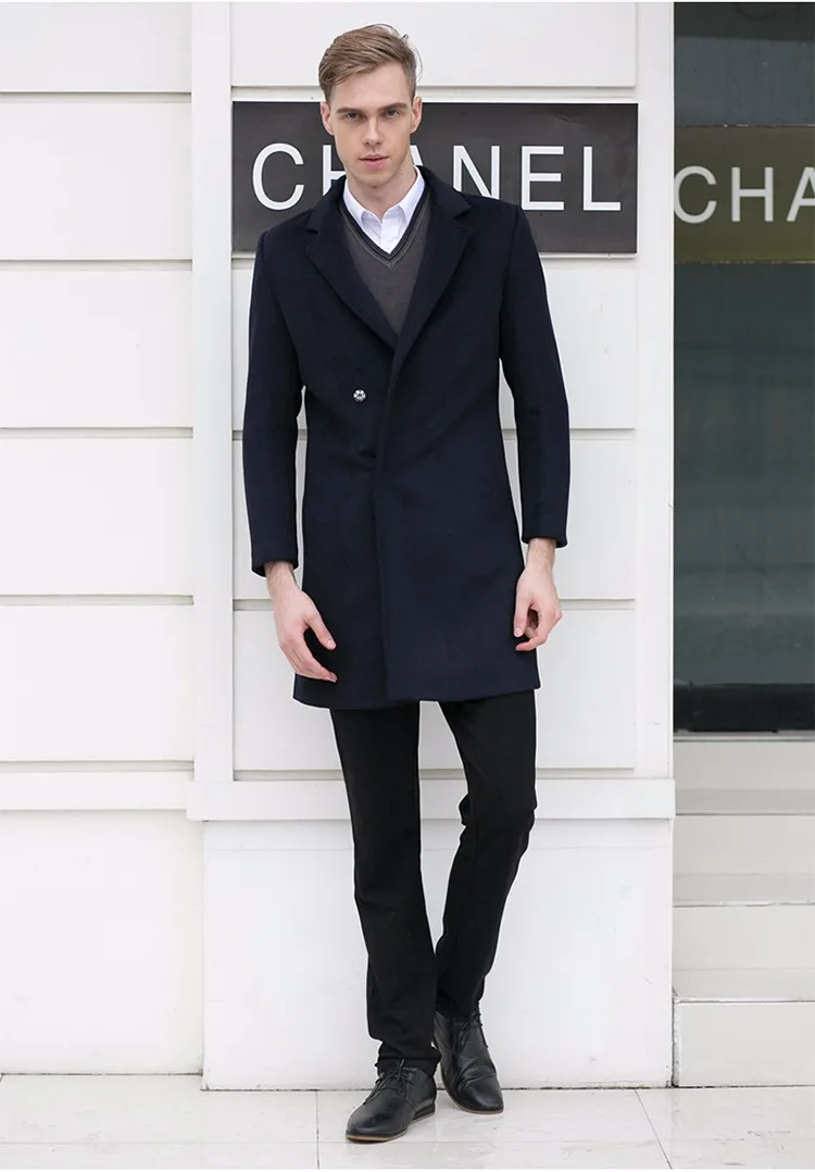 2016 Custom made Wool Jacket Men Business Casual Slim Fit Mens Pea